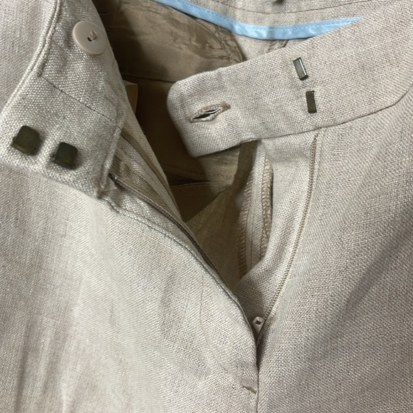 Loft Women’s 100% Linen Oatmeal Beige Flat Front Trousers Size 8 Wide Leg - Picture 5 of 10